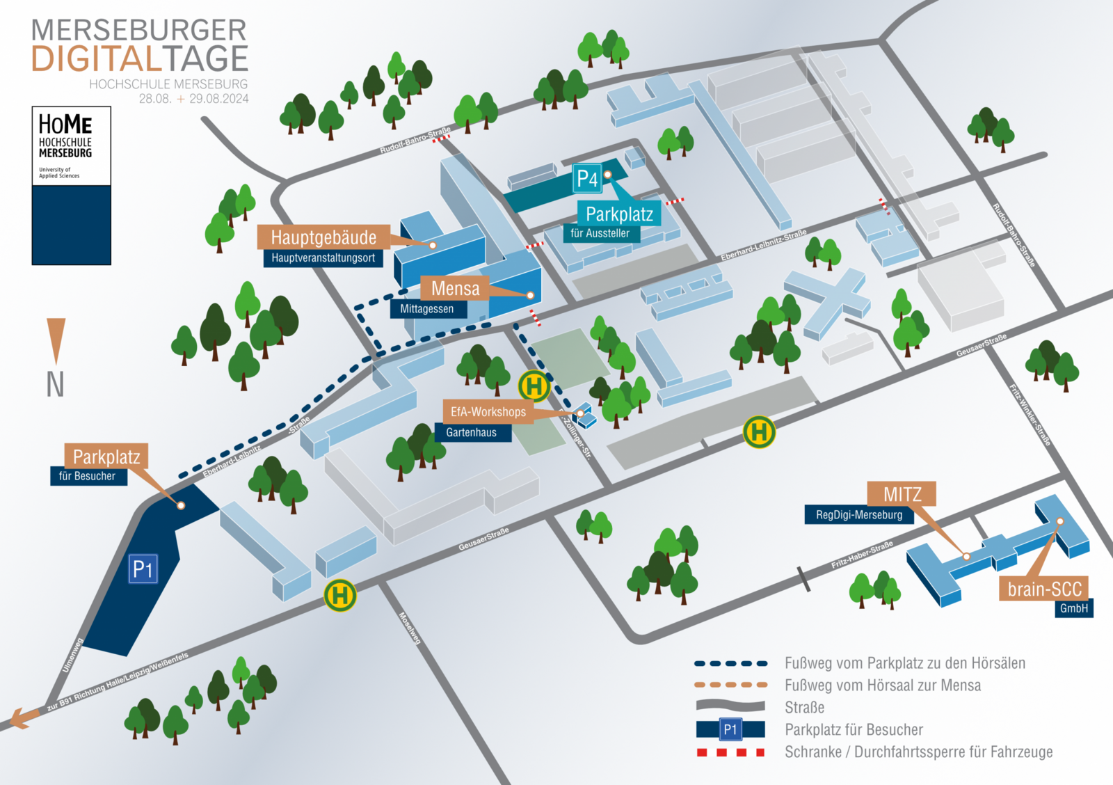 Merseburger Digitaltage - Standort Übersichtsplan Übersicht der wichtigstens Standorte auf dem Campus-Gelände der Hochschule Merseburg und dem MITZ.